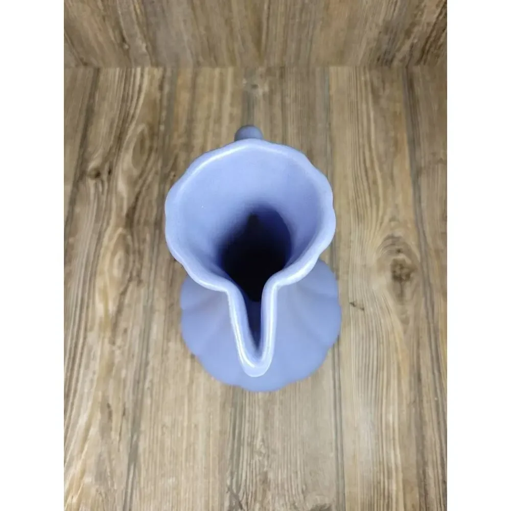 Vintage Camark Pottery Pitcher Periwinkle Blue Ribbed Art Deco Ceramic Ewer Vase